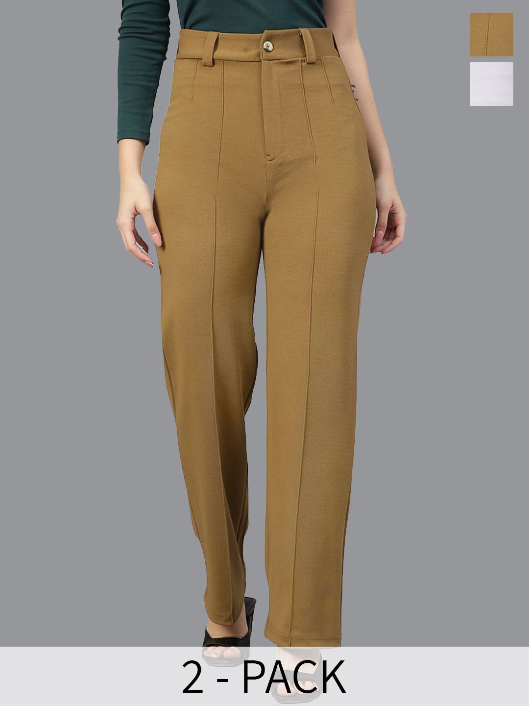 KOTTY BIZwear Women Relaxed Straight Leg Straight Fit High-Rise Easy Wash Trousers