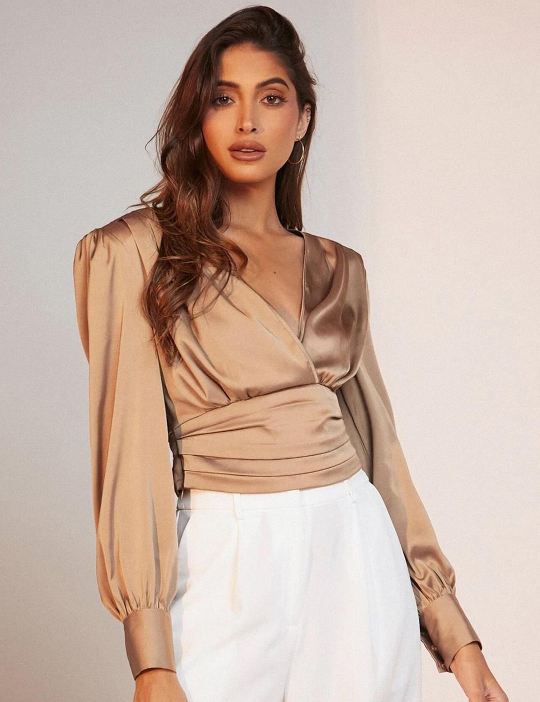 Kotty V-Neck Ruched Solid Wrap Top