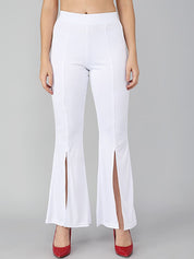 Kotty Women White Flared High-Rise Bootcut Trousers