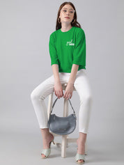 Kotty Typography Printed Round Neck Drop-Shoulder Sleeves Oversized T-shirt