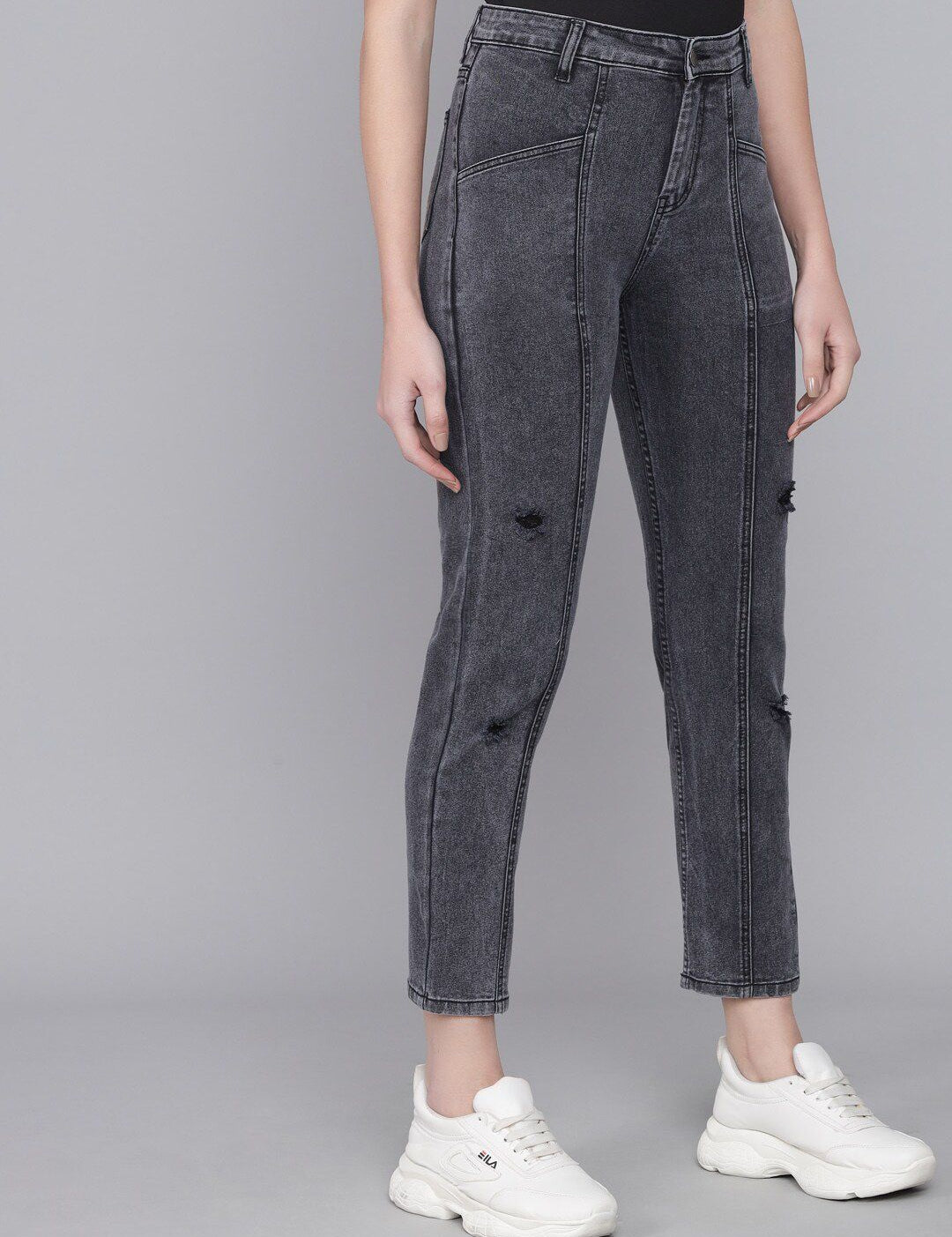 Kotty Women Black Skinny Fit High-Rise Mildly Distressed Stretchable Jeans