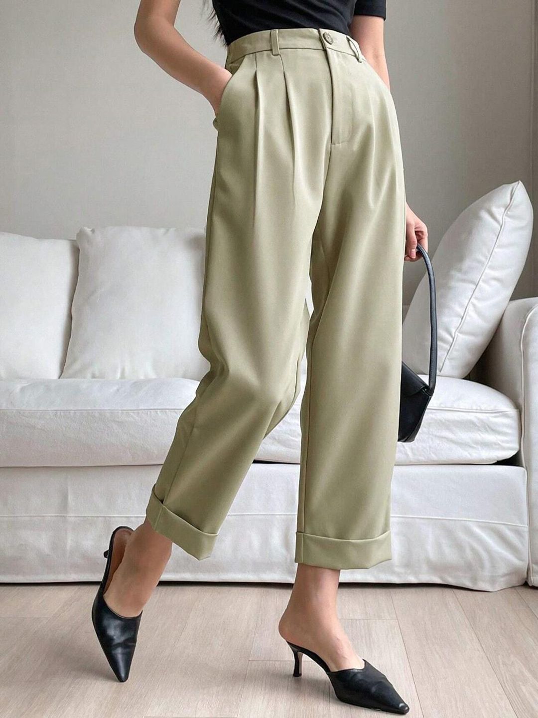 Kotty Women Relaxed Straight Leg Straight Fit Easy Wash Parallel Trousers