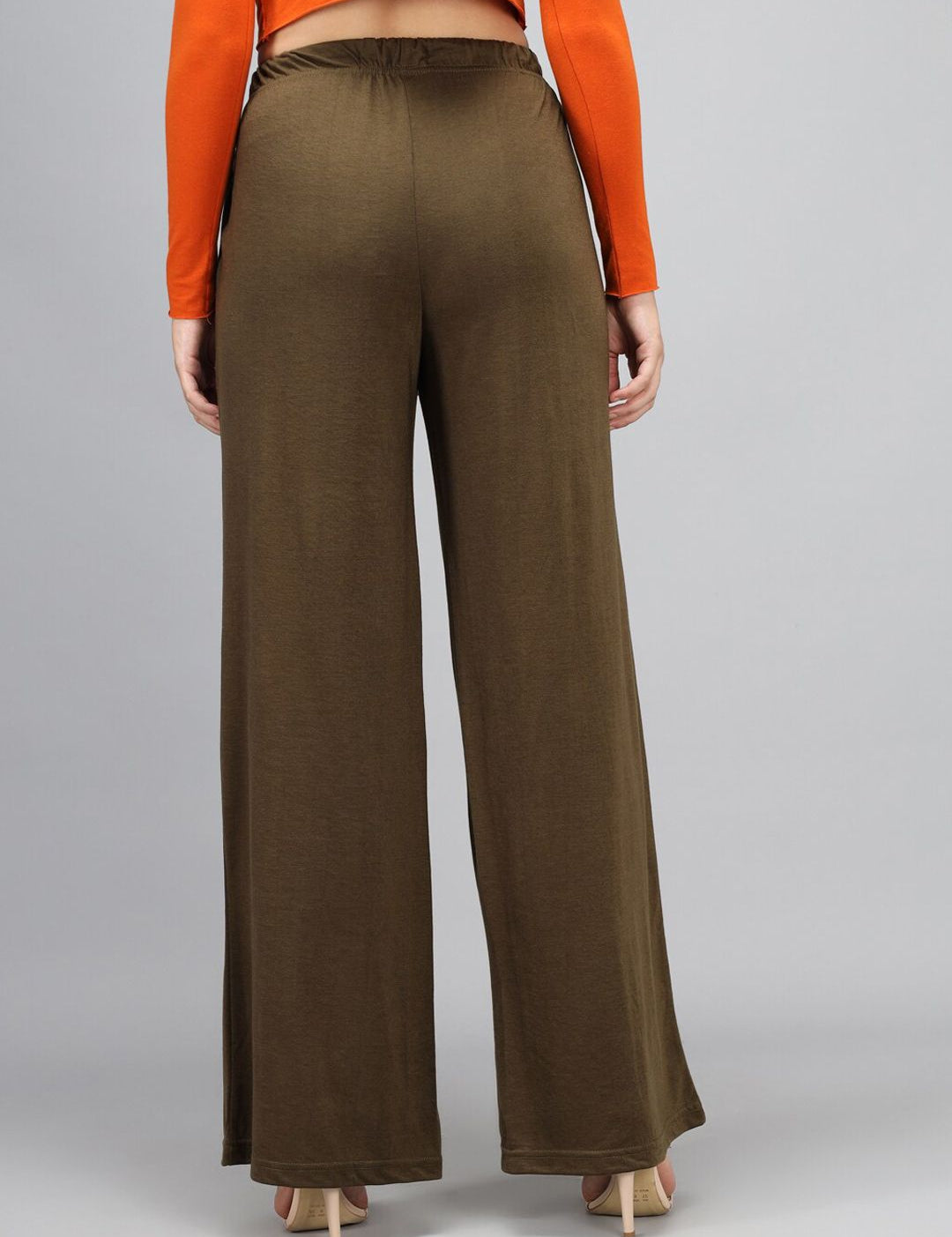 Kotty Women Olive Green Loose Fit High-Rise Parallel Trousers