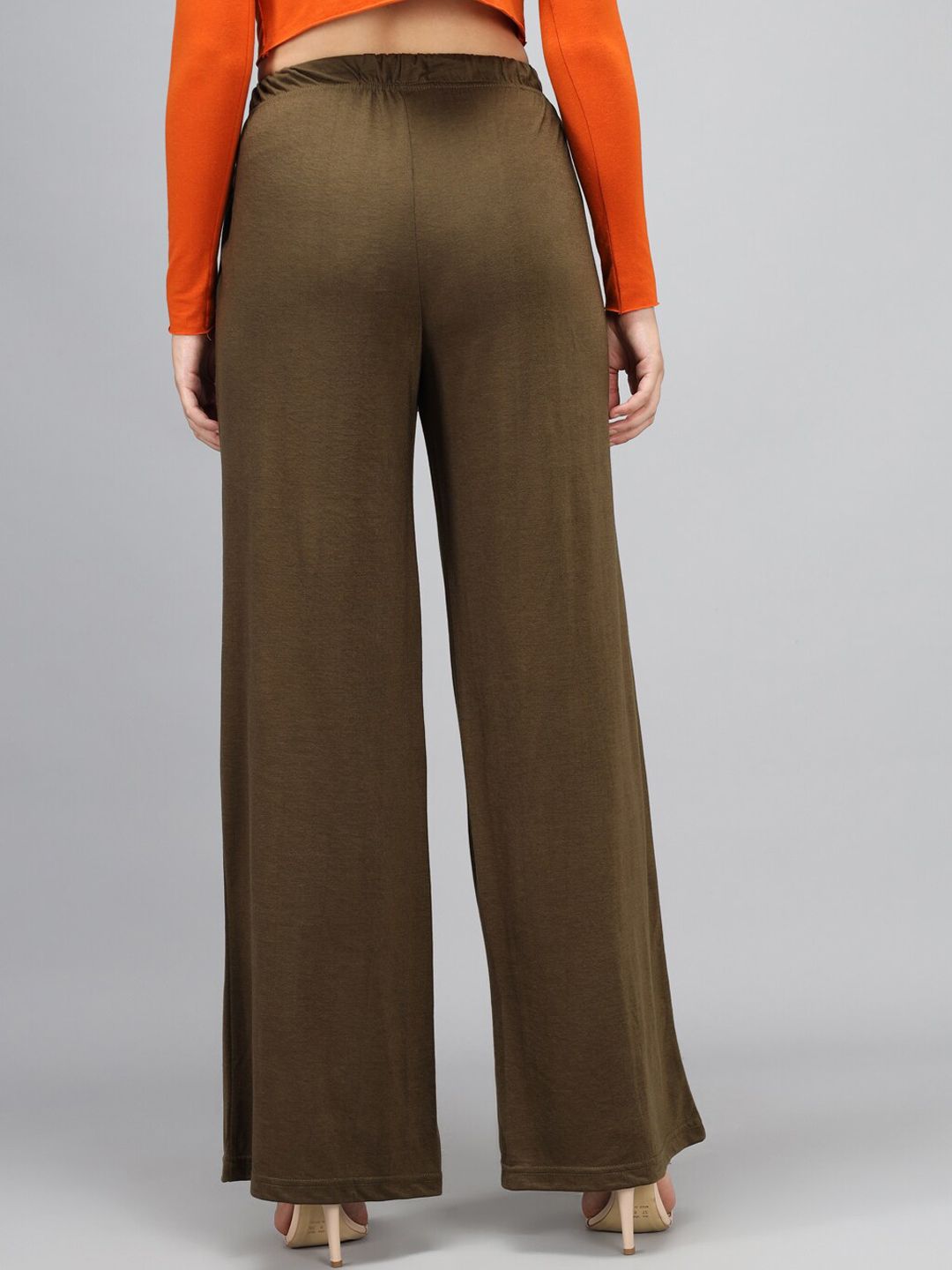 Kotty Women Olive Green Loose Fit High-Rise Parallel Trousers