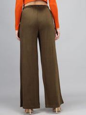 Kotty Women Olive Green Loose Fit High-Rise Parallel Trousers