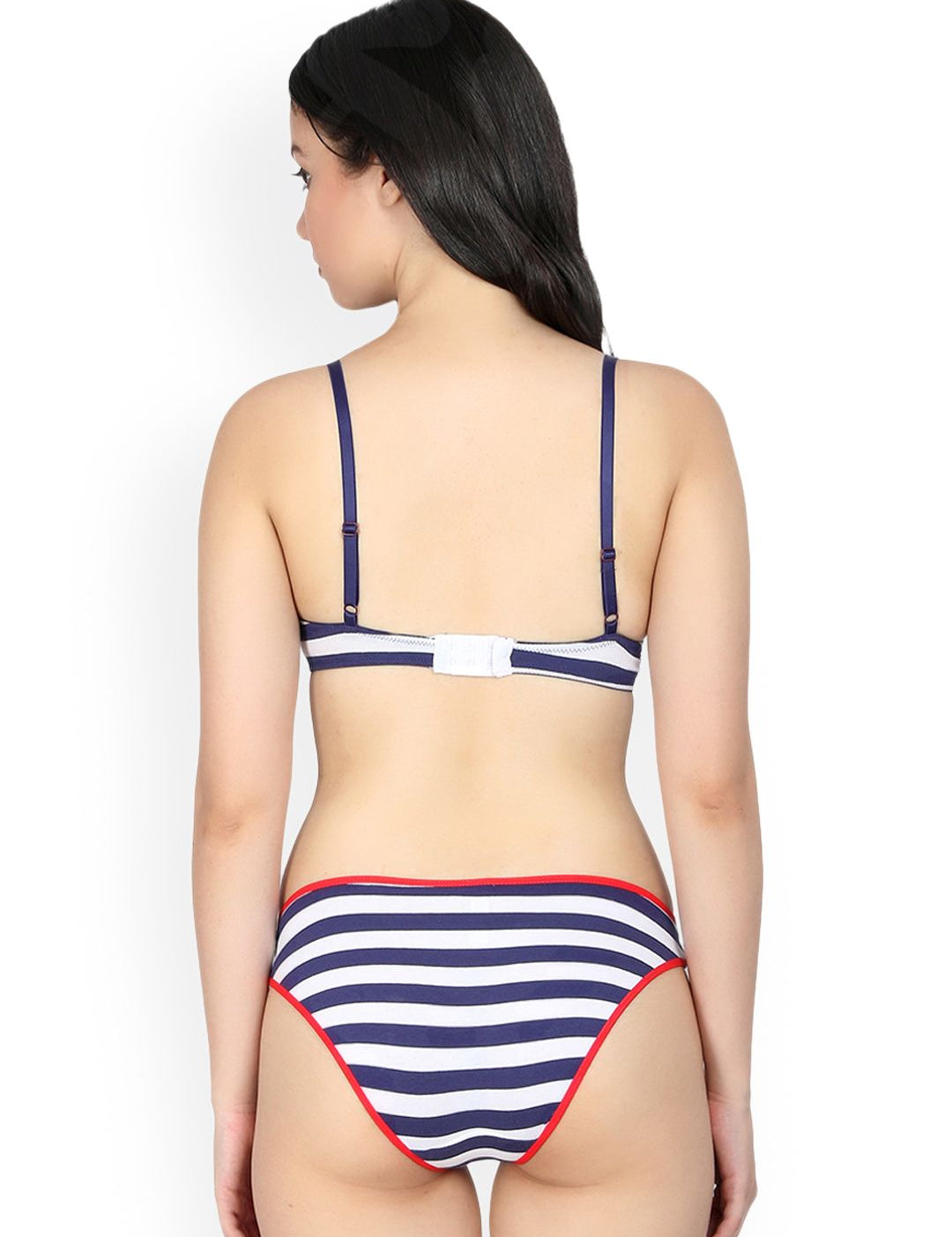 Kotty Women White And Navy Blue Striped Lingerie Set KTTIW84