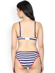 Kotty Women White And Navy Blue Striped Lingerie Set KTTIW84