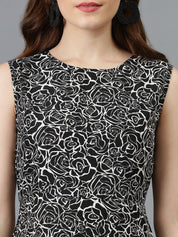 Kotty Black & White Floral Printed A-Line Dress