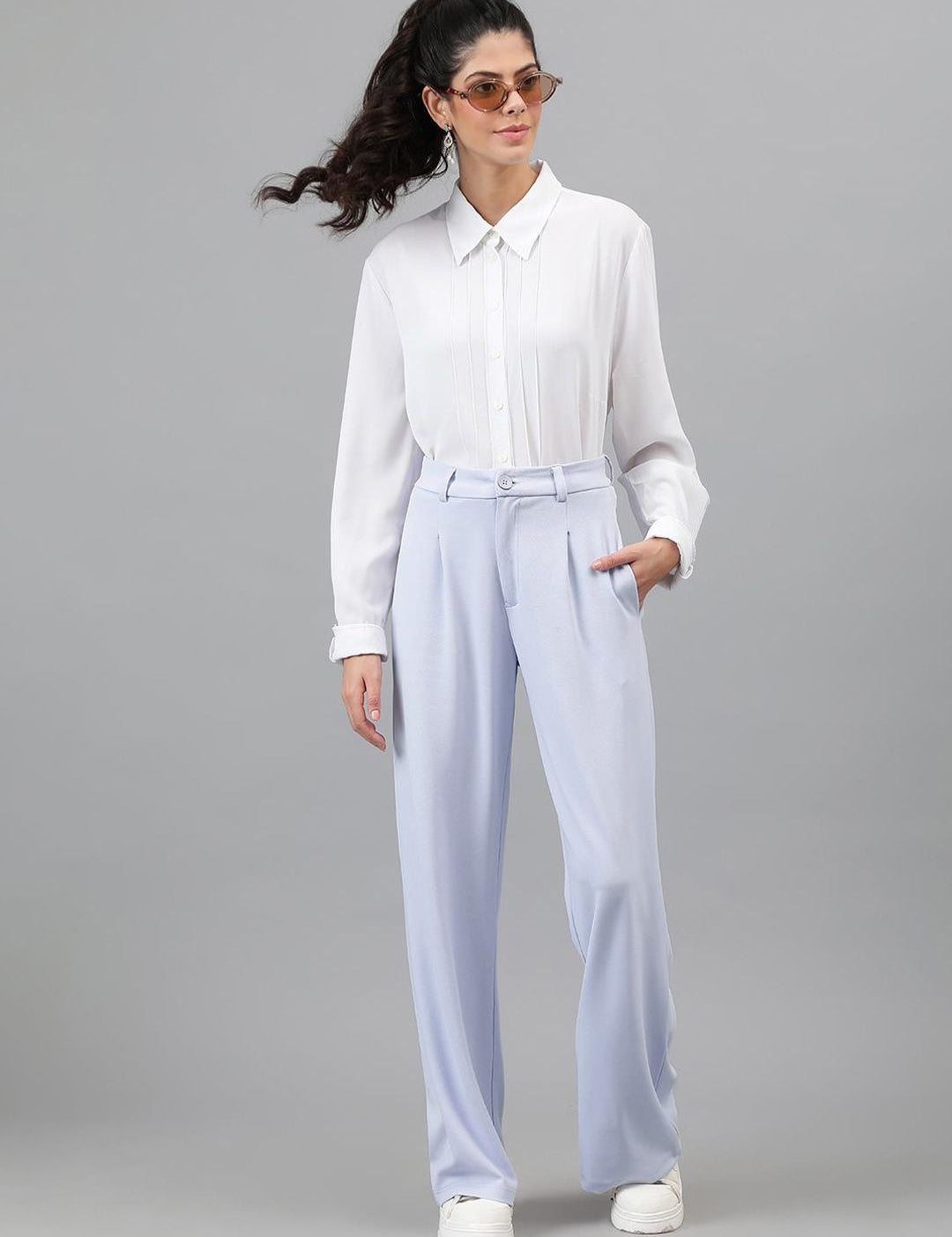 KOTTY BIZwear Women Purple Relaxed Straight Leg Straight Fit Easy Wash Pleated Trousers