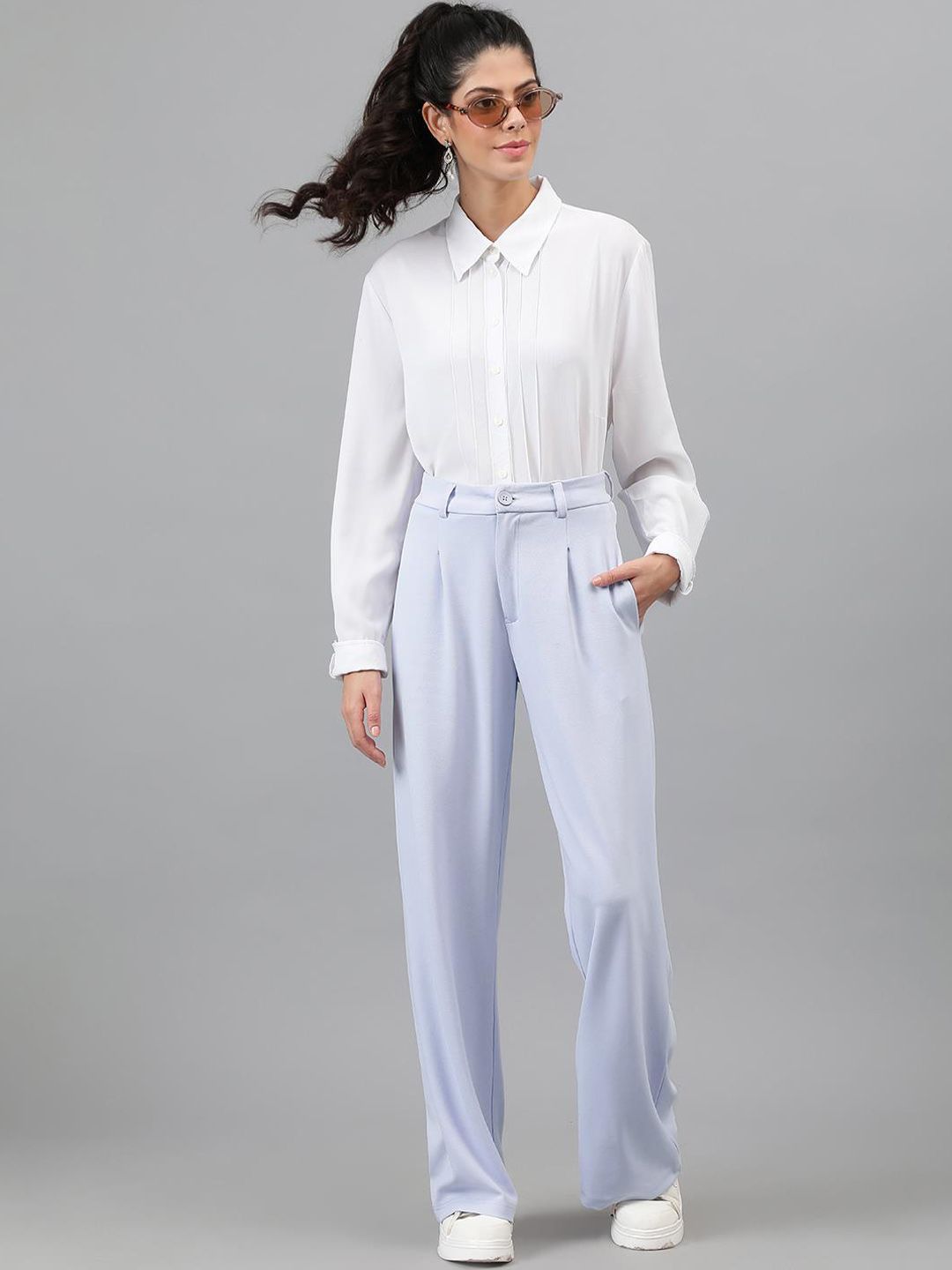 KOTTY BIZwear Women Purple Relaxed Straight Leg Straight Fit Easy Wash Pleated Trousers