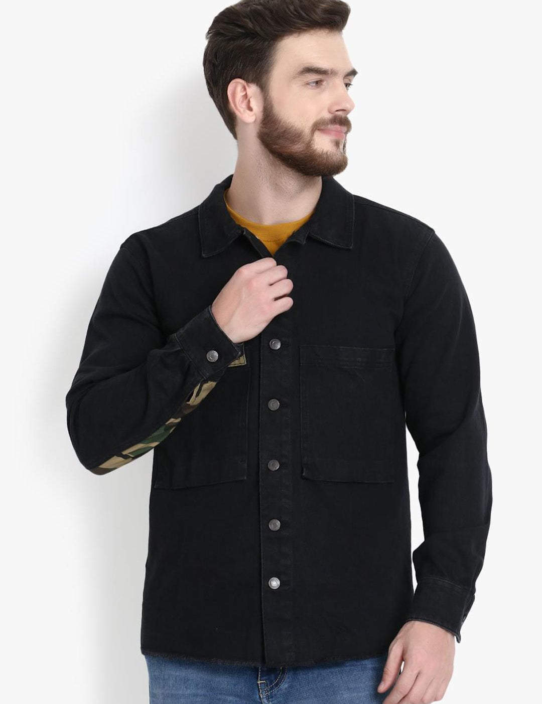 Kotty Men Black Solid Lightweight Denim Jacket