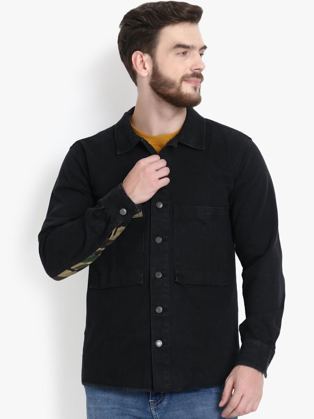 Kotty Men Black Solid Lightweight Denim Jacket