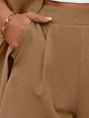 Kotty Brown Notched Lapel Collar Blazer With Shorts