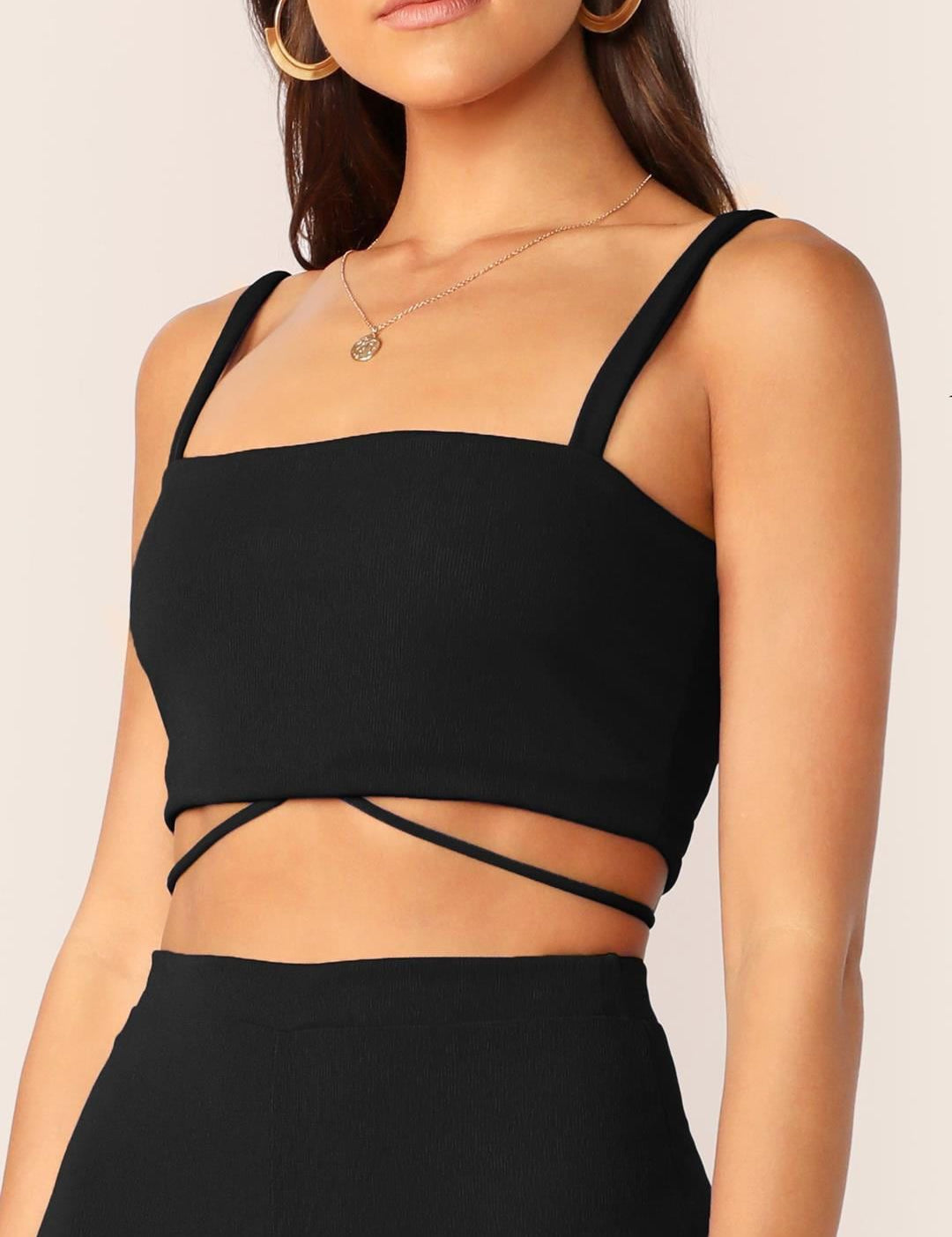 Kotty Shoulder Straps Sleeveless Crop Top With Trousers