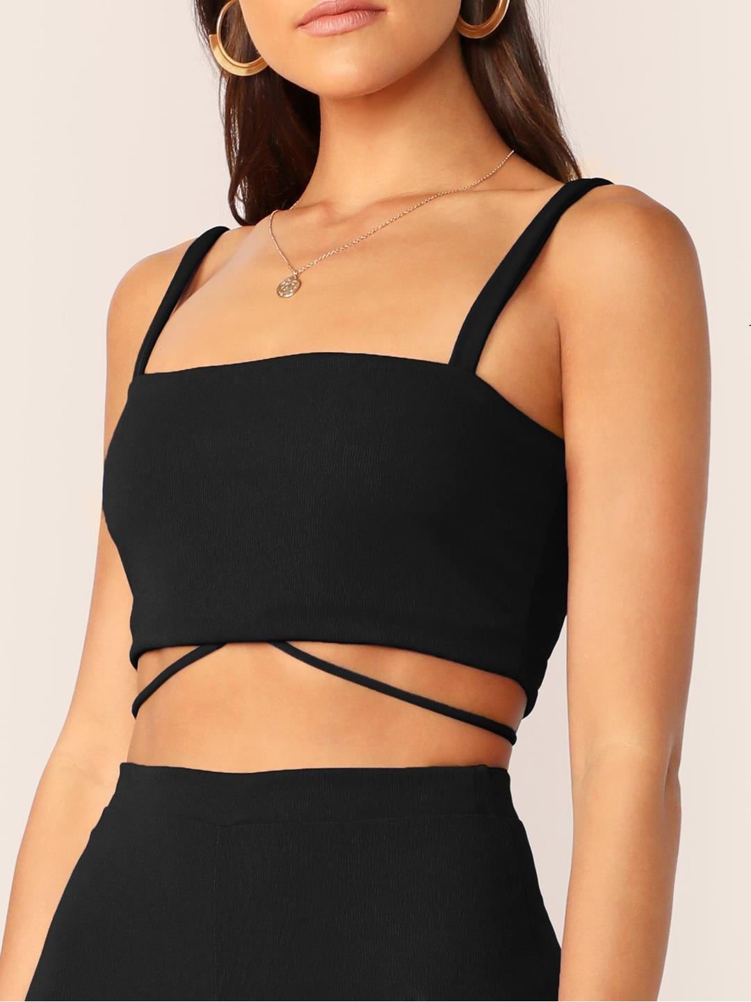 Kotty Shoulder Straps Sleeveless Crop Top With Trousers