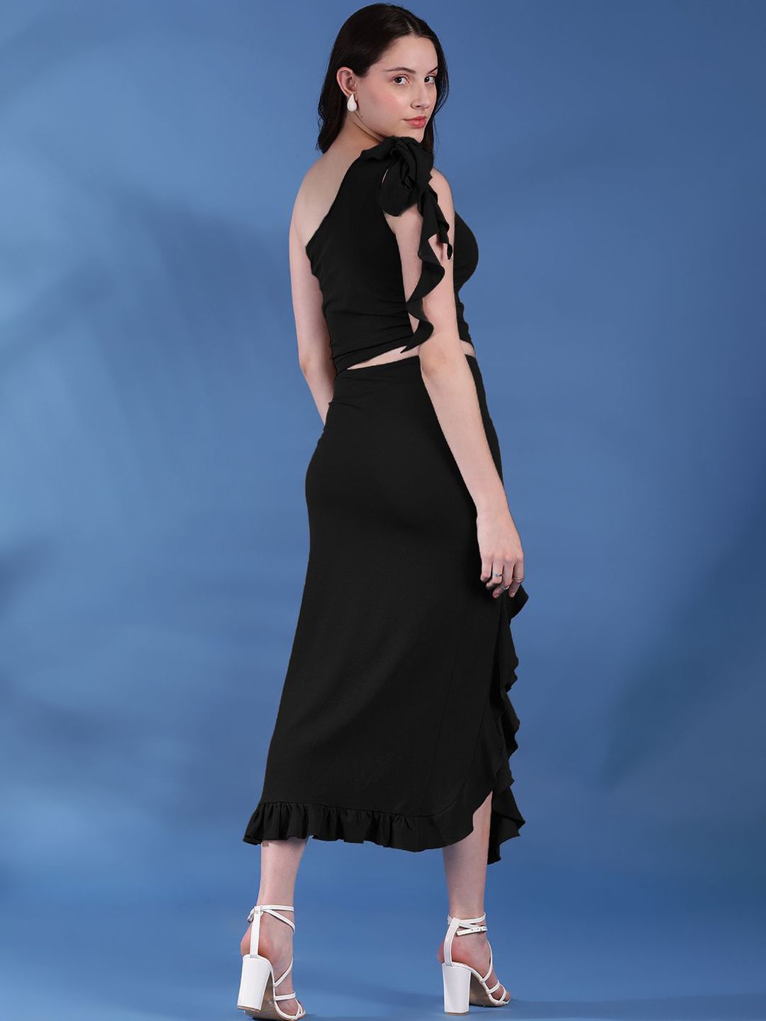 Kotty Black One Shoulder Top With Skirt