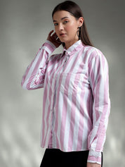 Kotty Women Spread Collar Striped Cotton Casual Shirt