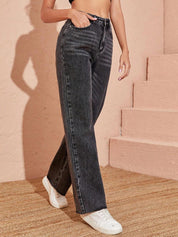 Kotty Women Black Jean Straight Fit High-Rise Heavy Fade Stretchable Jeans