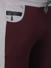 Kotty Men Maroon & Grey-Melange Solid Slim-Fit Track Pants