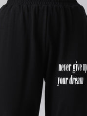Kotty Women Black Typography Printed Relaxed Fit Joggers