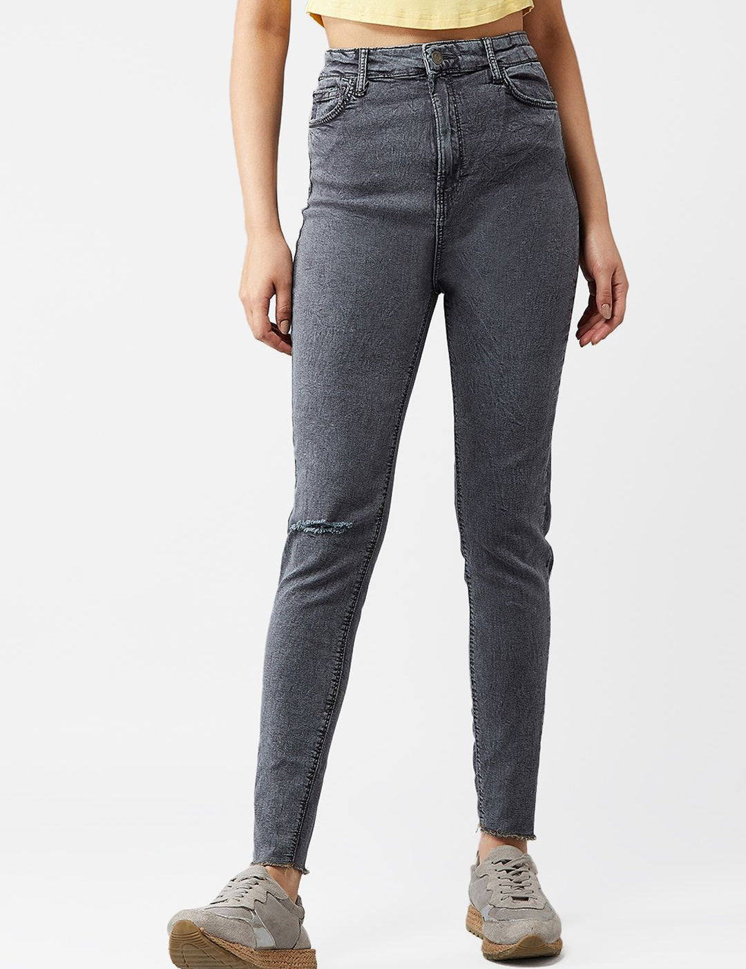 Kotty Women Grey Skinny Fit High-Rise Mildly Distressed Jeans