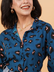 Kotty Blue Abstract Printed Casual Shirt