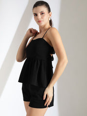 Kotty Black Shoulder Straps Top With Shorts