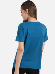 Kotty Women Blue Colourblocked Round Neck T-shirt