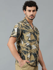 Kotty Men Cuban Collar Abstract Printed Casual Shirt