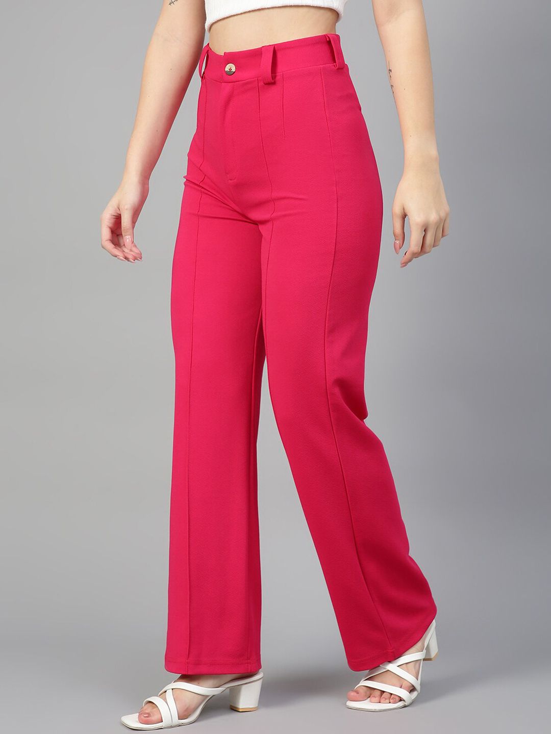 KOTTY BIZwear Women Relaxed Straight Fit High-Rise Easy Wash Parallel Trousers