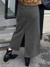 Kotty Denim Straight Midi Skirt