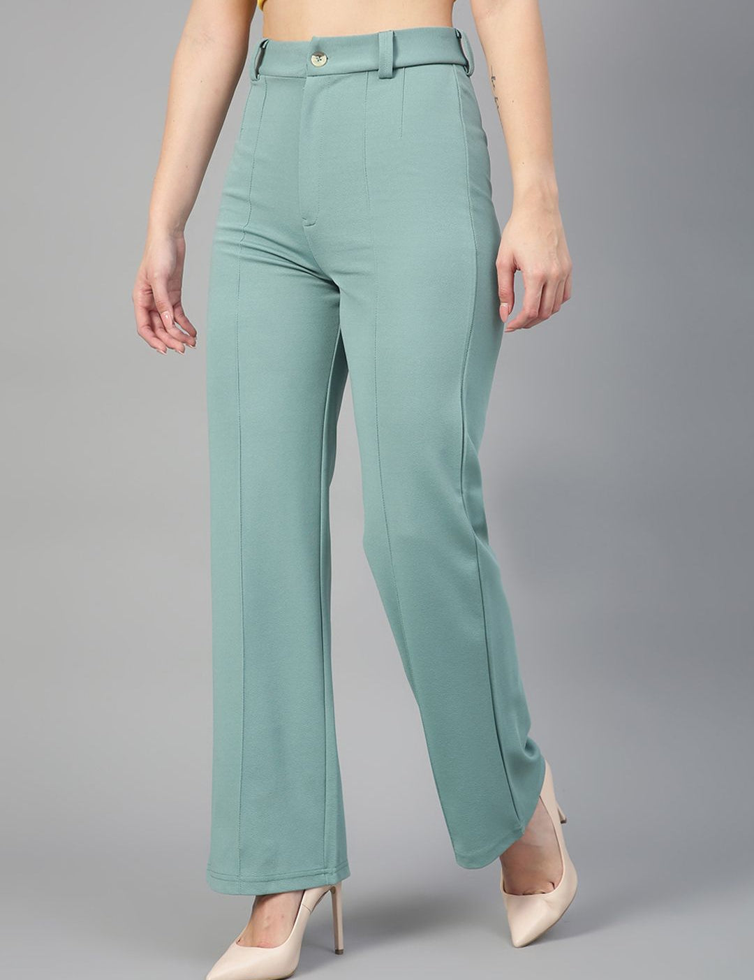 KOTTY BIZwear Basics Women Relaxed Straight Leg Straight Fit High-Rise Easy Wash Trousers