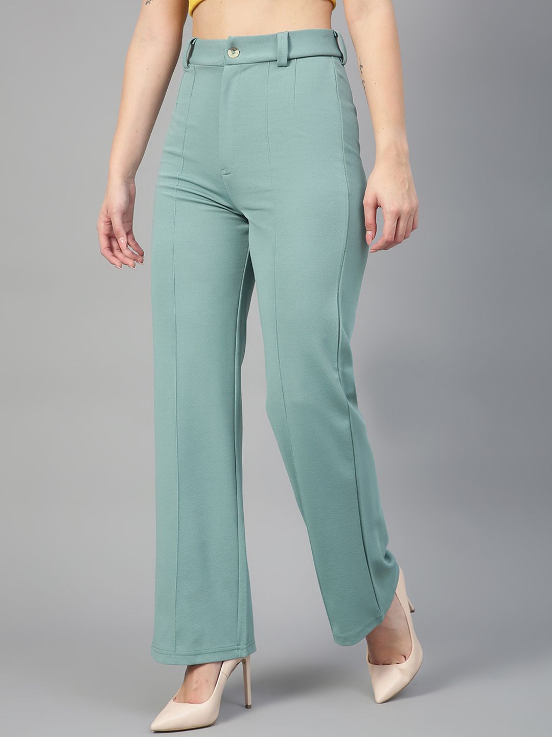 KOTTY BIZwear Basics Women Relaxed Straight Leg Straight Fit High-Rise Easy Wash Trousers