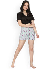 Kotty Women Grey & Pink Printed Lounge Shorts