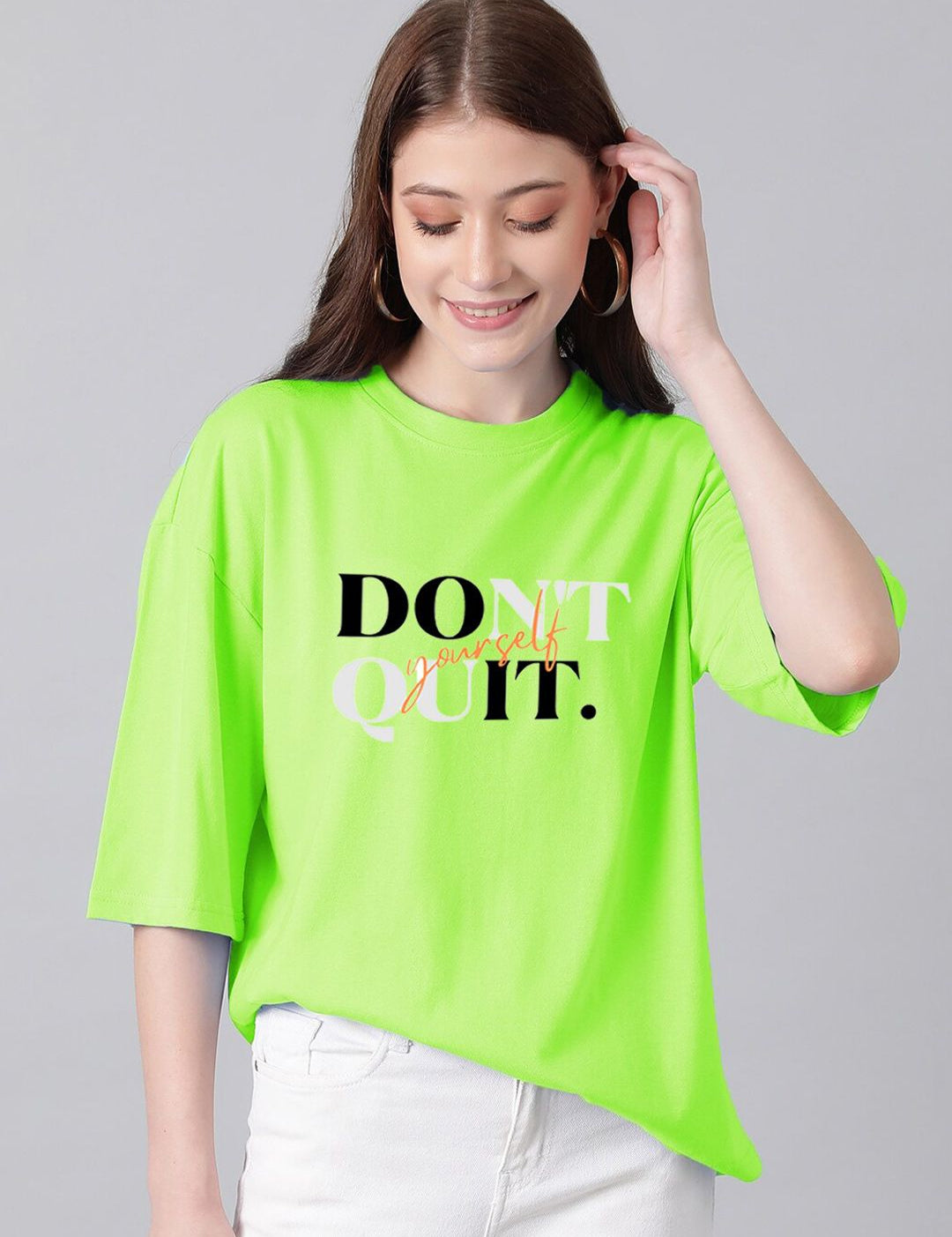 Kotty Typography Printed Drop-Shoulder Sleeves T-shirt