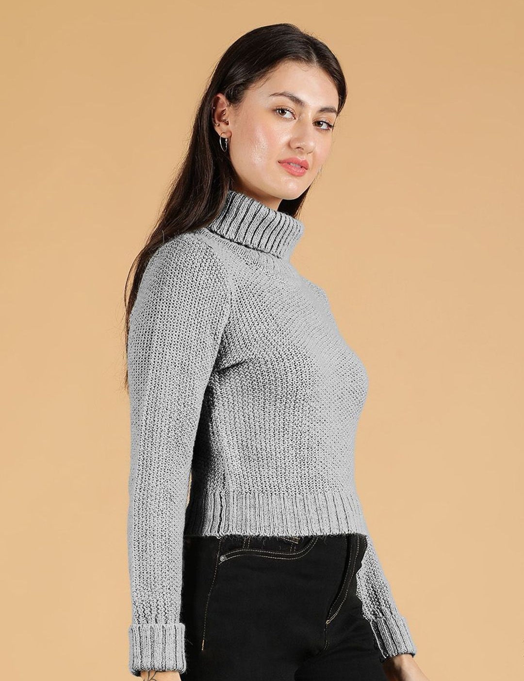 Kotty Women Turtle Neck Crop Pullover Sweaters