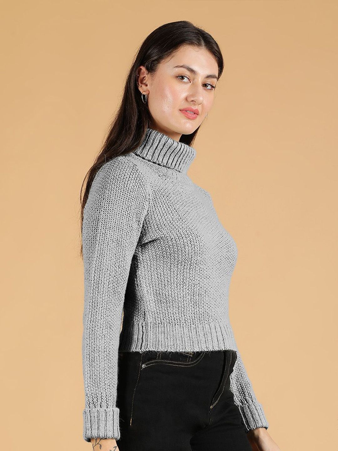 Kotty Women Turtle Neck Crop Pullover Sweaters
