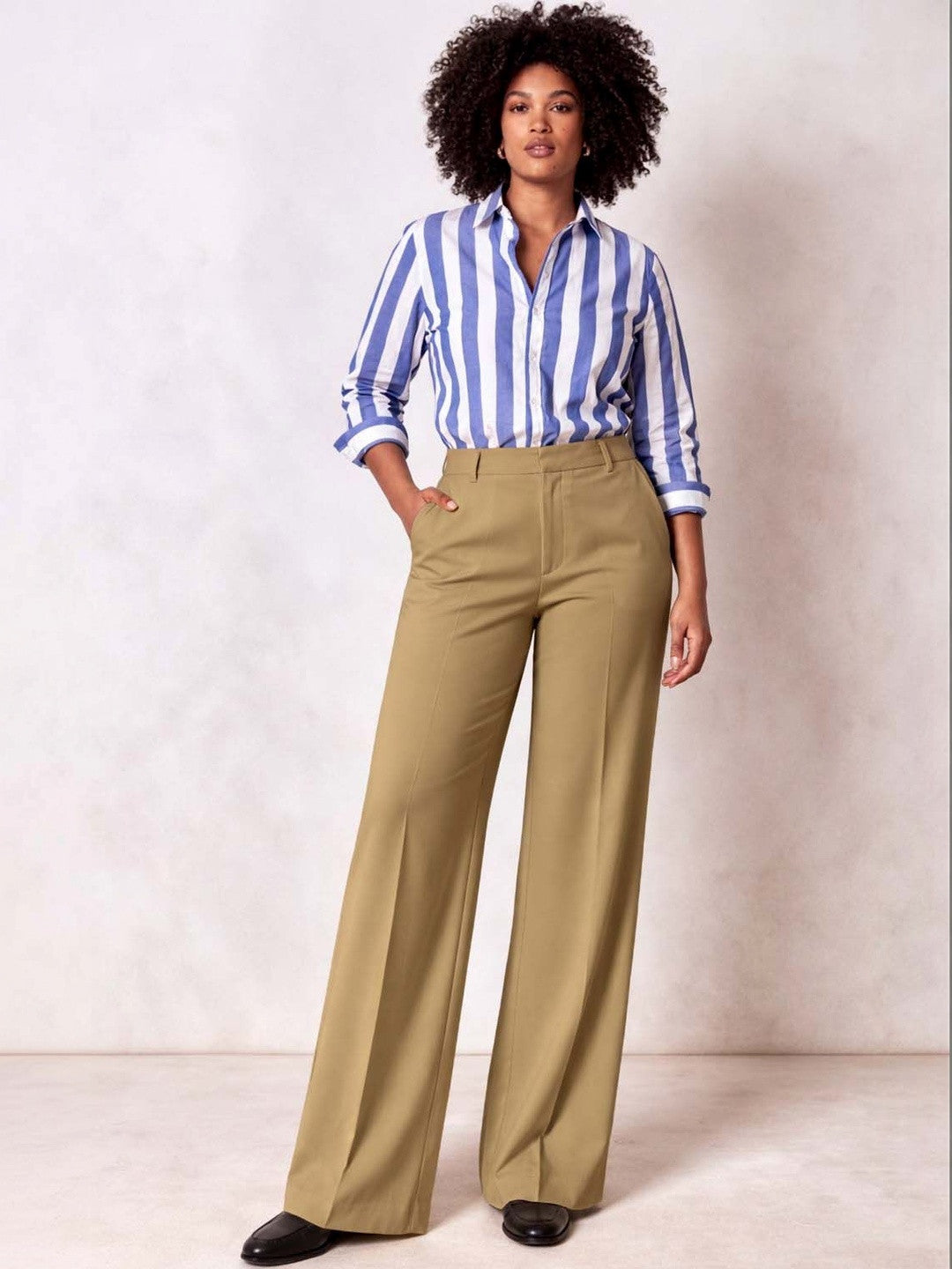 Khaki Wide Leg High-Rise Pants for Women – Chic Solid Design | Kotty