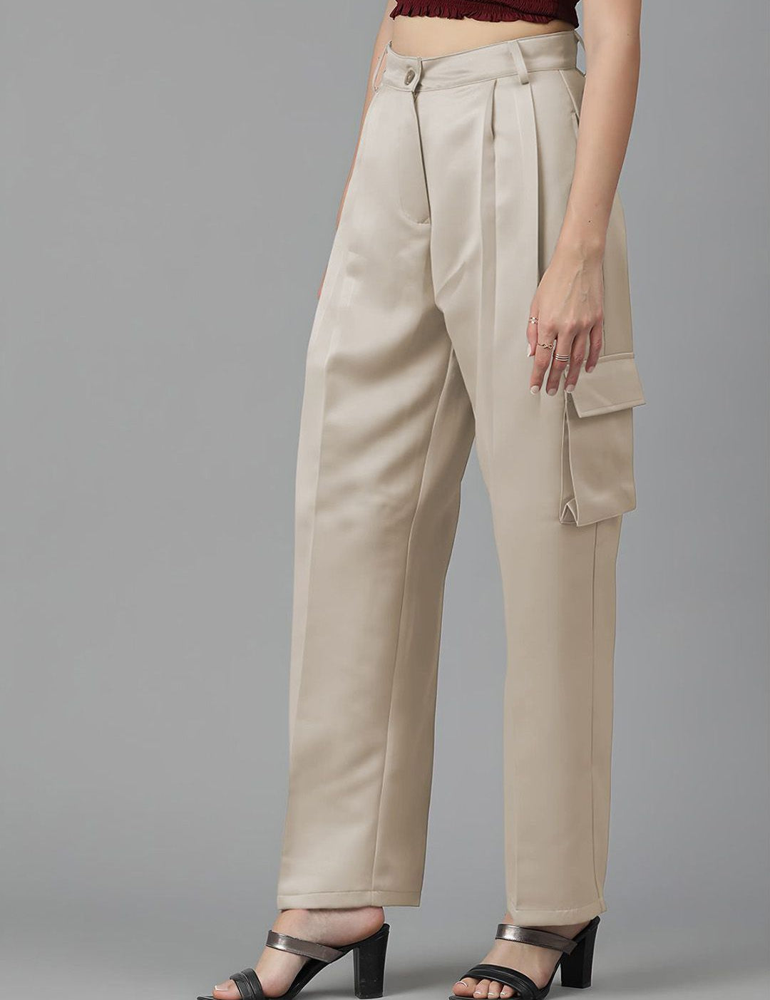 KOTTY BIZwear Women Straight Fit High-Rise Pleated Cargos