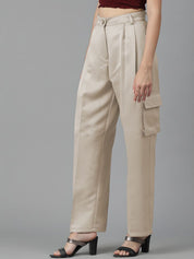 KOTTY BIZwear Women Straight Fit High-Rise Pleated Cargos