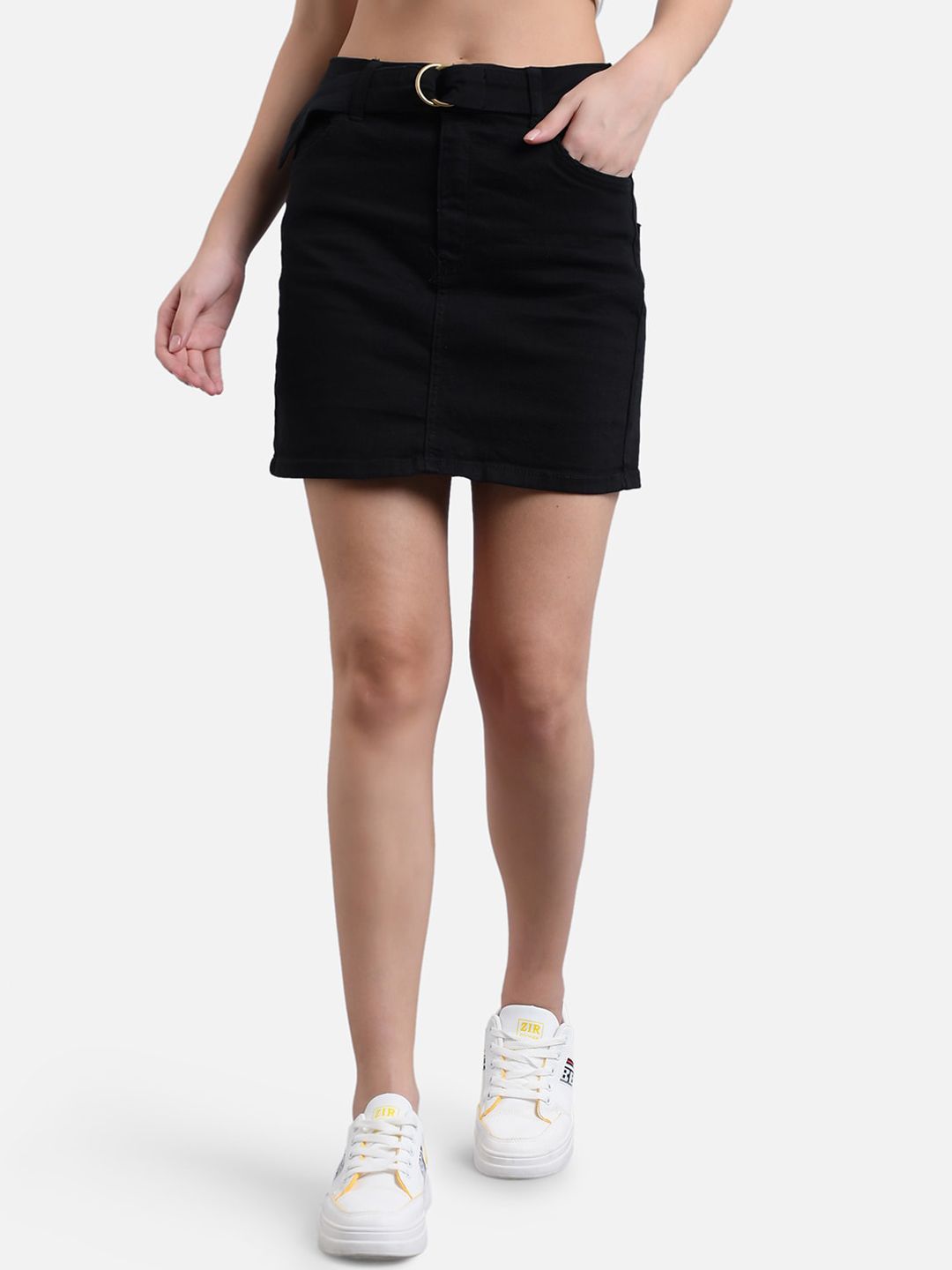 Kotty Women Black Solid Above Knee Straight Skirt