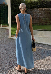 Kotty Women's Blue Denim Maxi Dress Sleeveless Casual Summer