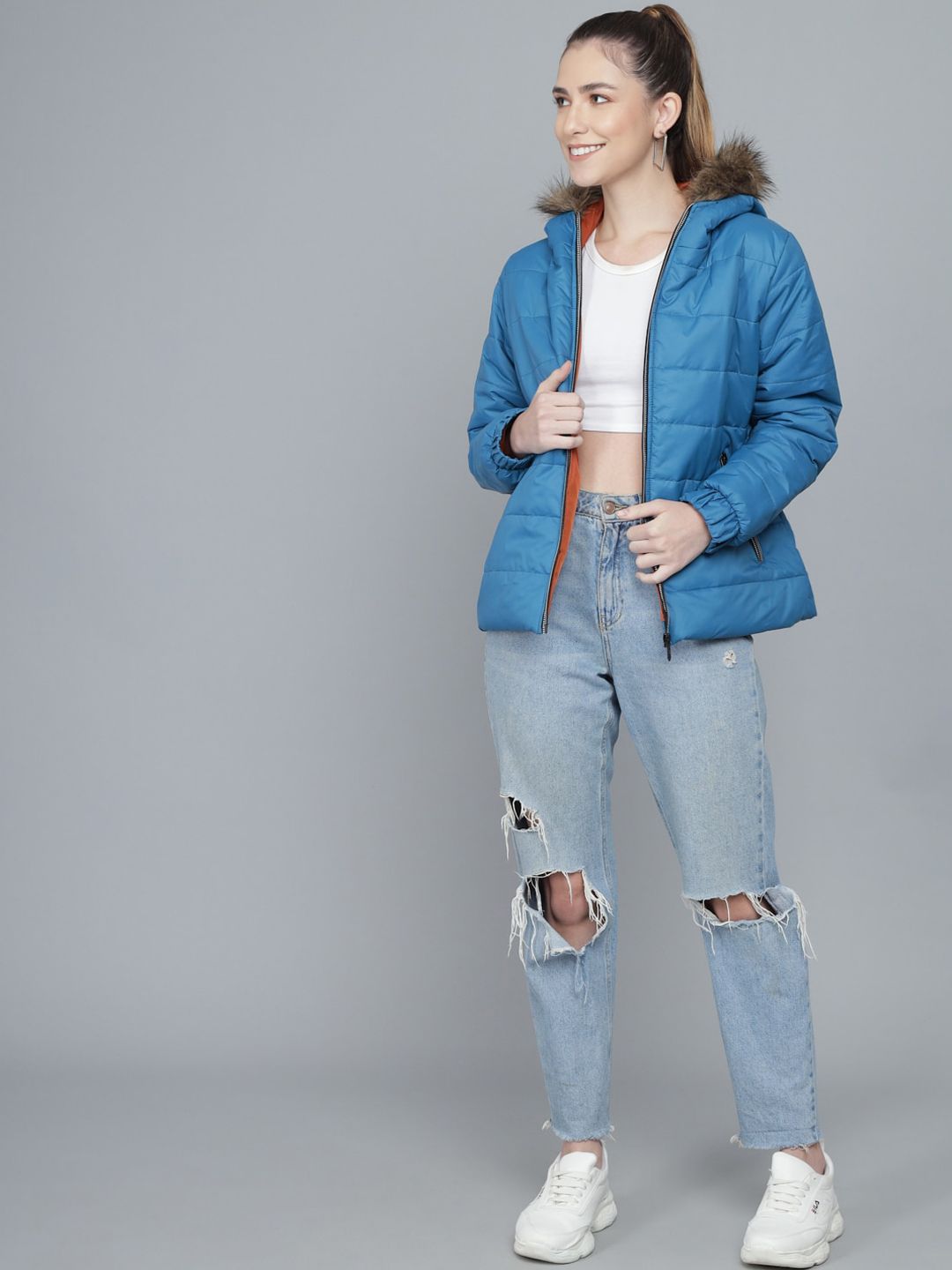 Kotty Woman Blue Lightweight Longline Puffer Jacket