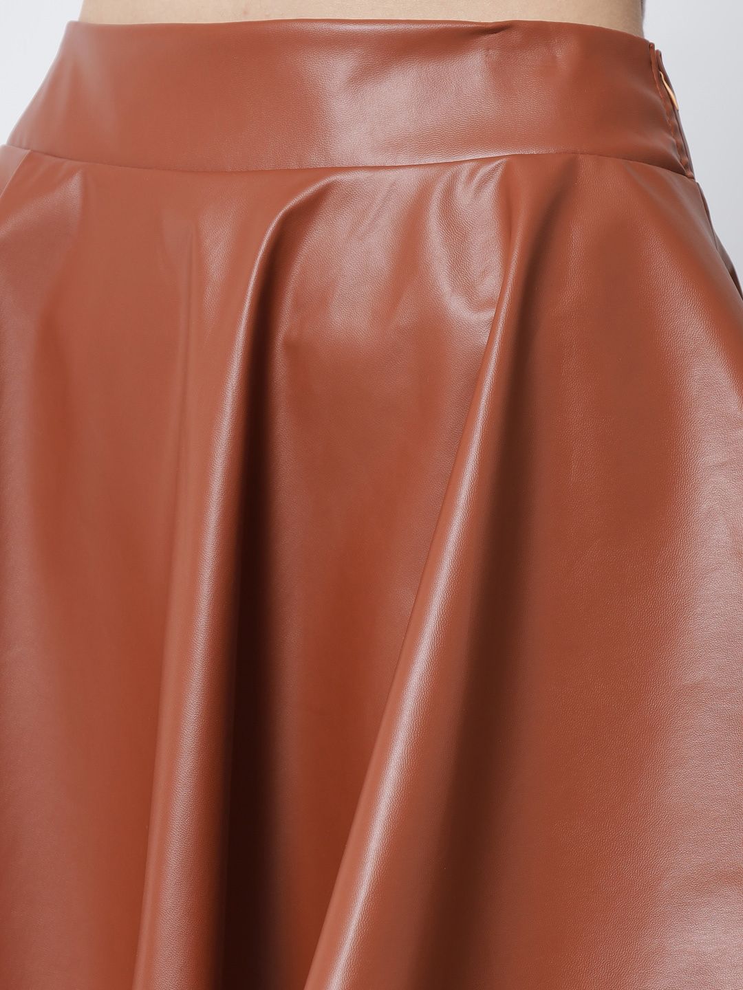 Kotty Women Brown Solid Flared Leather Mini Skirt