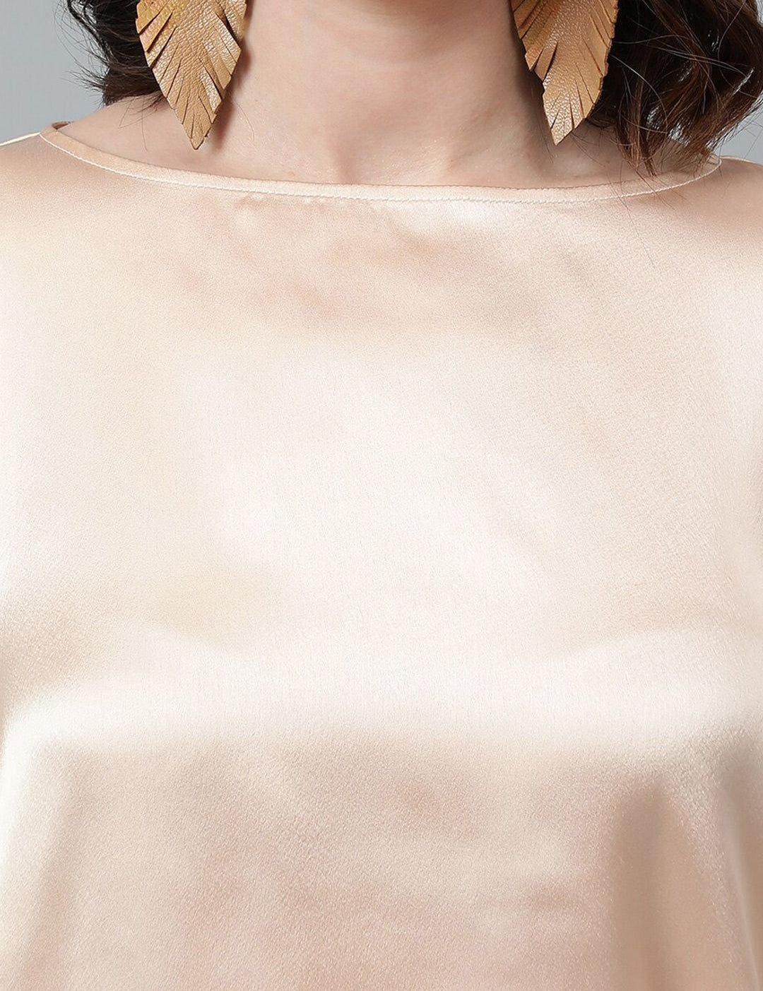 KOTTY BIZwear Beige Cuffed Sleeve Satin Top