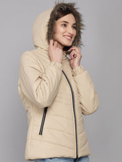 Kotty Women Beige Solid Longline Puffer Jacket