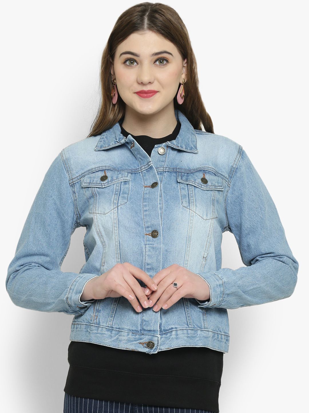 Kotty Women Blue Solid Denim Jacket
