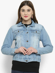 Kotty Women Blue Solid Denim Jacket
