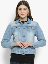 Kotty Women Blue Solid Denim Jacket