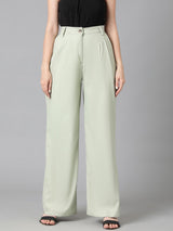 Kotty Women Green Relaxed Straight Leg High-Rise Easy Wash Pleated Trousers